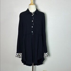 UMGEE Women Small Black Linen Cotton Roll Tab Sleeve Boho Tunic Dress USA